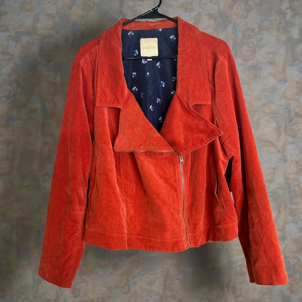 ModCloth Corduroy Red/Orange Fall Autumn Cropped Jacket.Size L